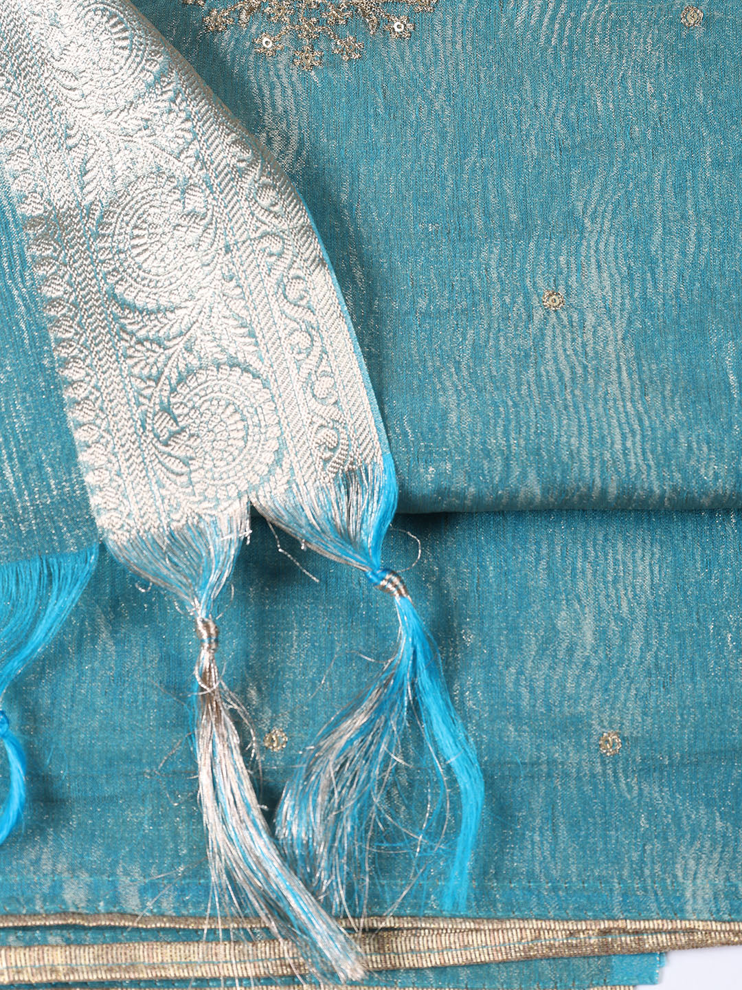 Neck Embroidered Tissue Unstitched Suit Piece With Dupatta