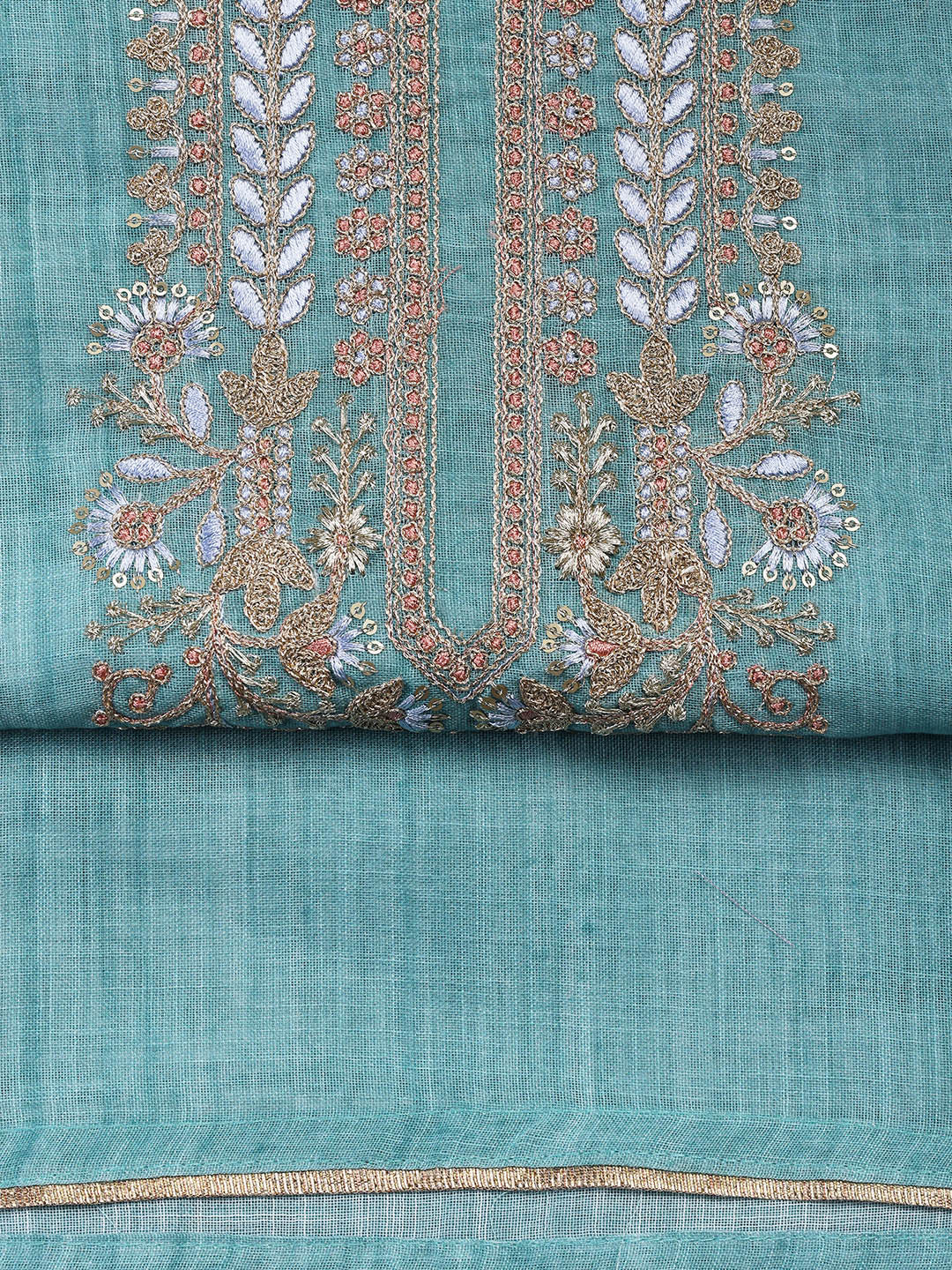 Neck Embroidered Cotton Blend Unstitched Suit With Dupatta