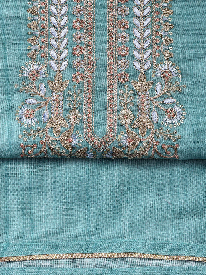 Neck Embroidered Cotton Blend Unstitched Suit With Dupatta