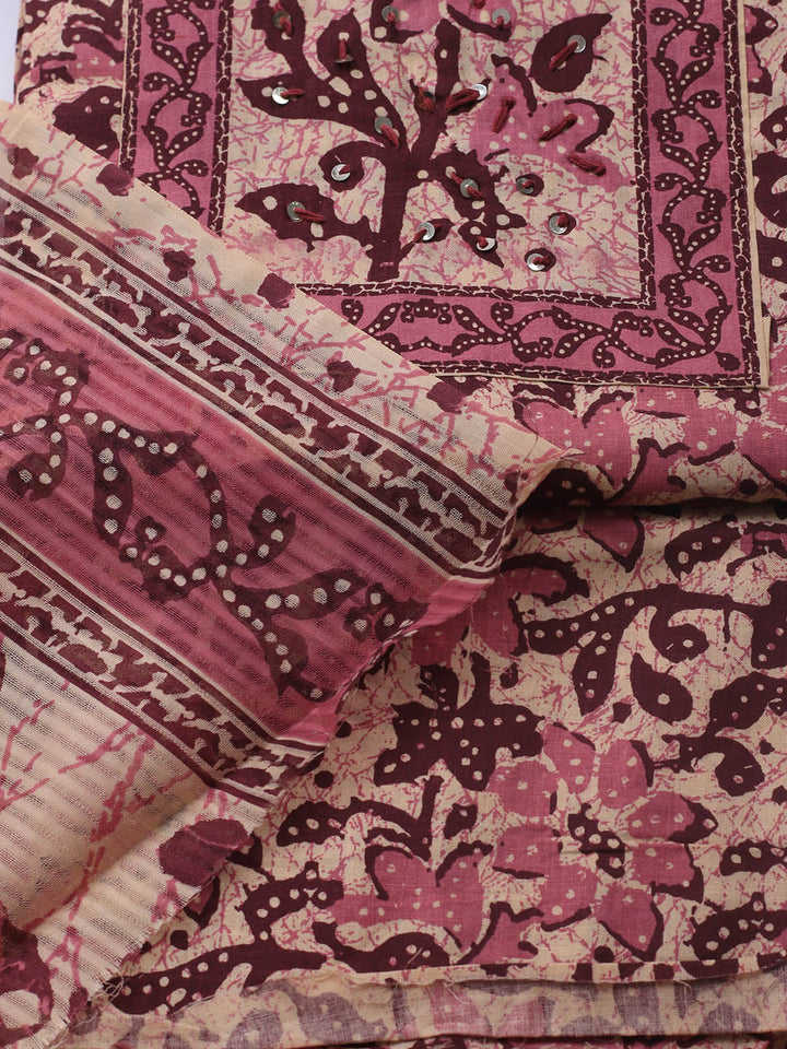 Printed Cotton Blend Unstitched Suit With Dupatta