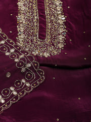 Neck Embroidered Organza Unstitched Suit With Dupatta