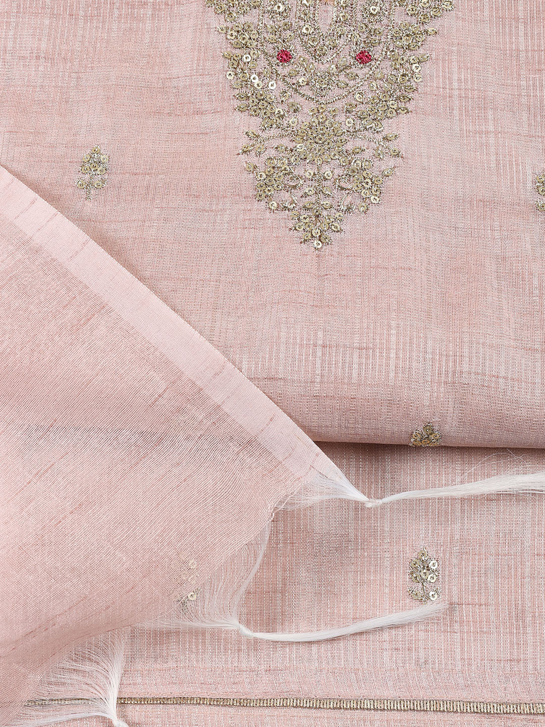 Neck Embroidered Tissue Unstitched Suit Piece With Dupatta
