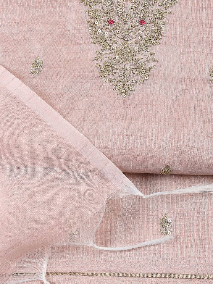 Neck Embroidered Tissue Unstitched Suit Piece With Dupatta