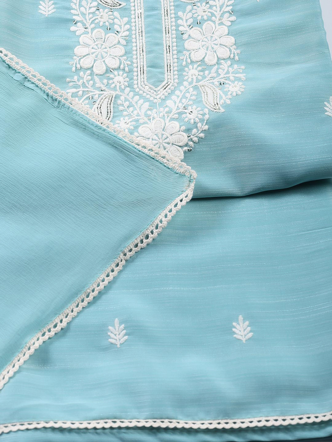 Neck Embroidered Chanderi Unstitched Suit With Dupatta