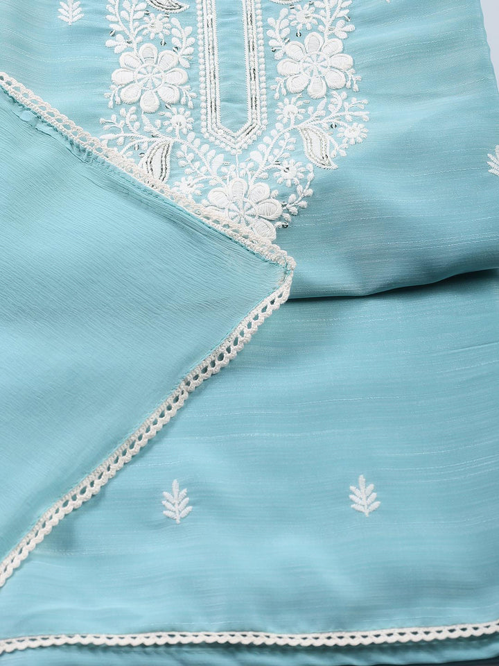 Neck Embroidered Chanderi Unstitched Suit With Dupatta