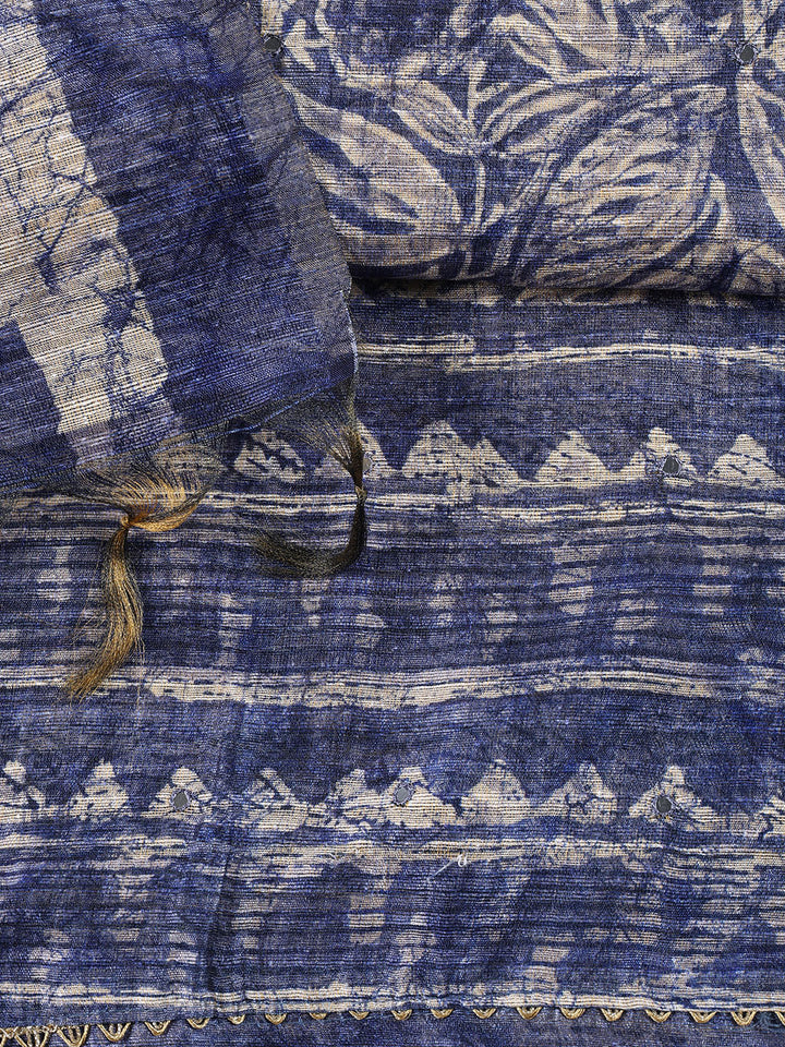 Printed Chanderi Unstitched Suit Piece With Dupatta