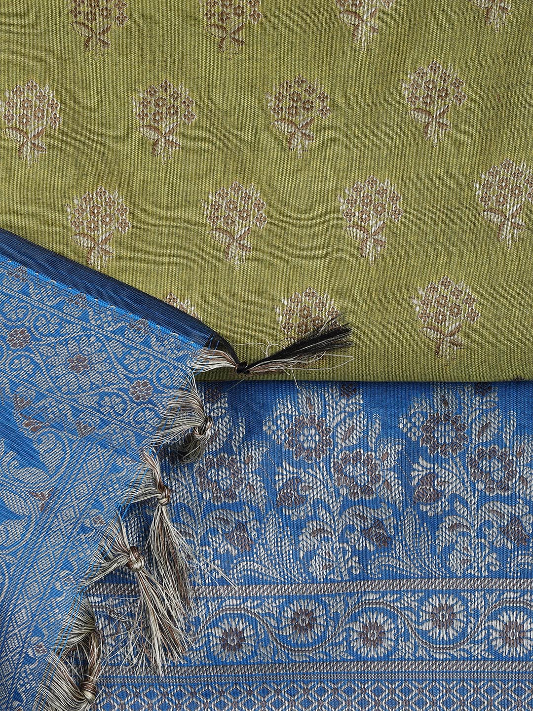 Floral Woven Booti Chanderi Unstitched Suit With Dupatta