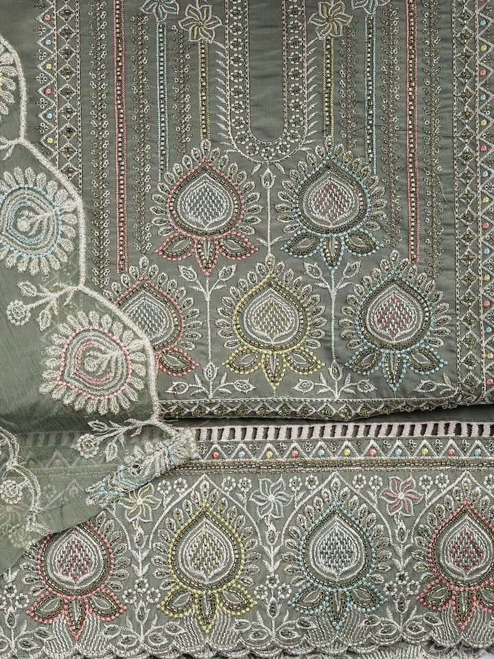 Embroidered Chanderi Unstitched Suit Piece With Dupatta