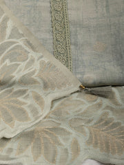 Embroidery Linen Unstitched Suit With Dupatta