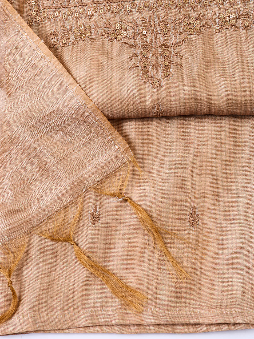 Neck Embroidered Chanderi Unstitched Suit With Dupatta