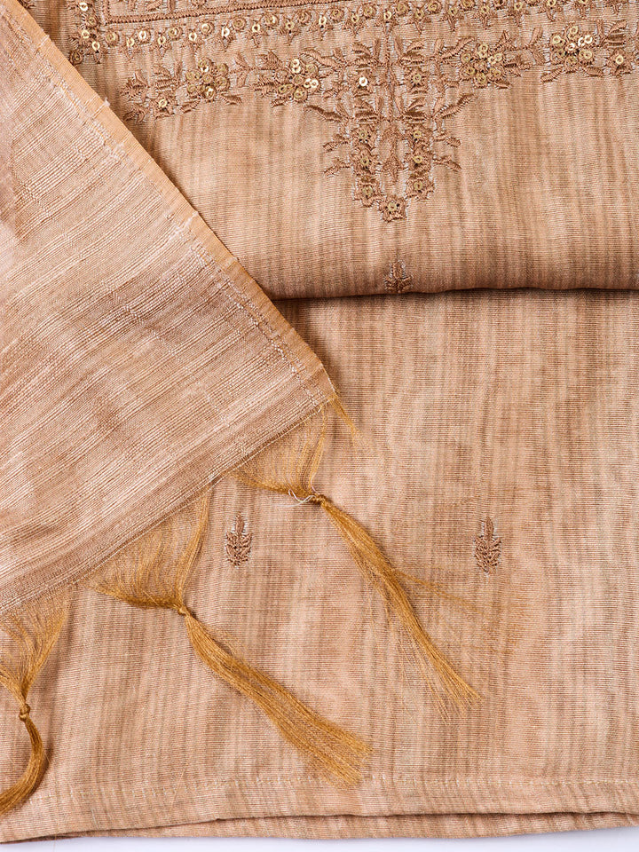 Neck Embroidered Chanderi Unstitched Suit With Dupatta