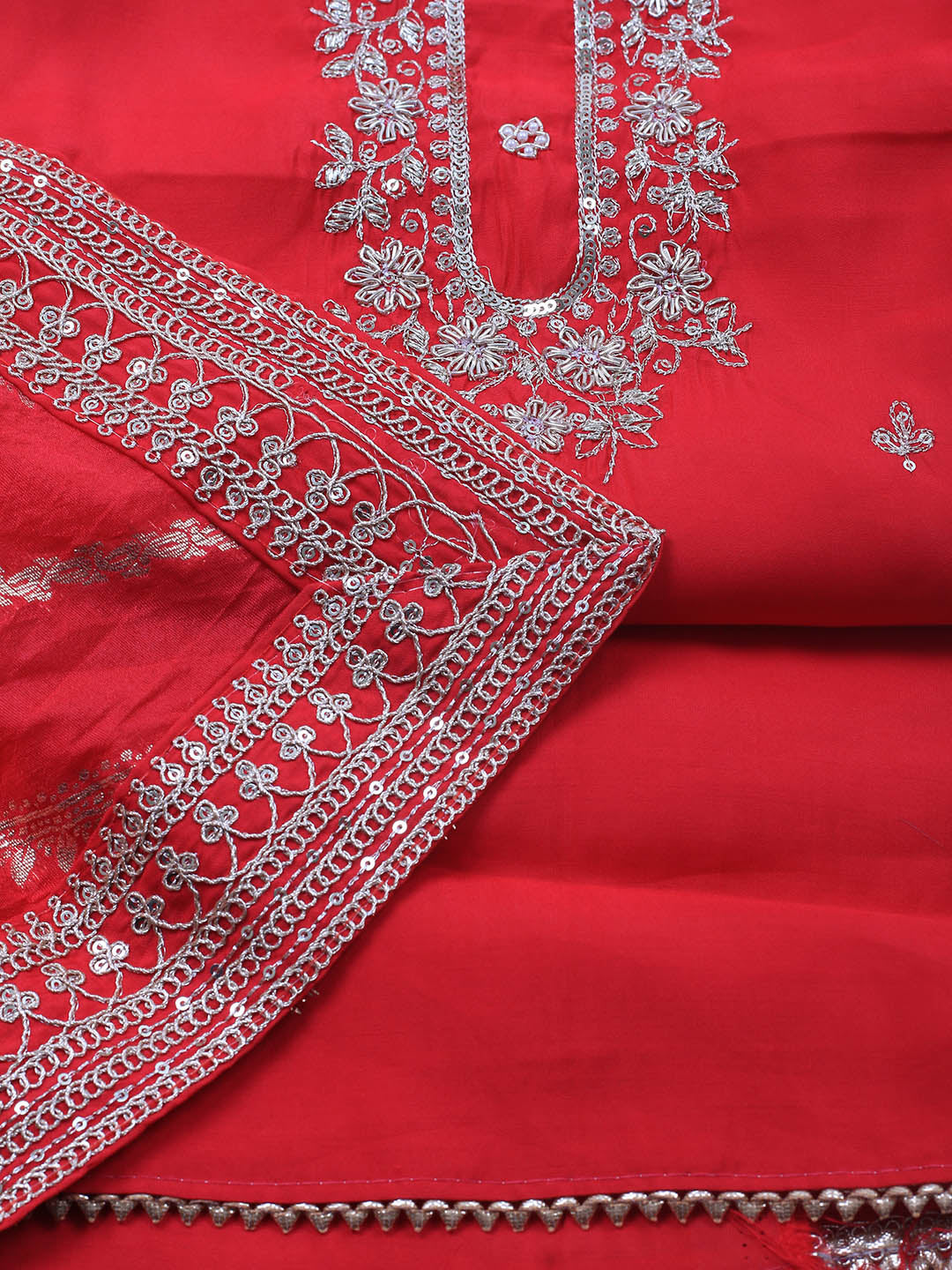 Neck Embroidery Chanderi Unstitched Suit With Dupatta