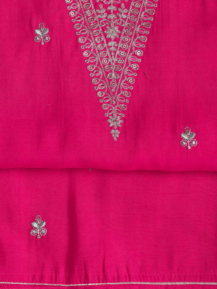 Embroidered Chanderi Unstitched Suit Piece With Dupatta