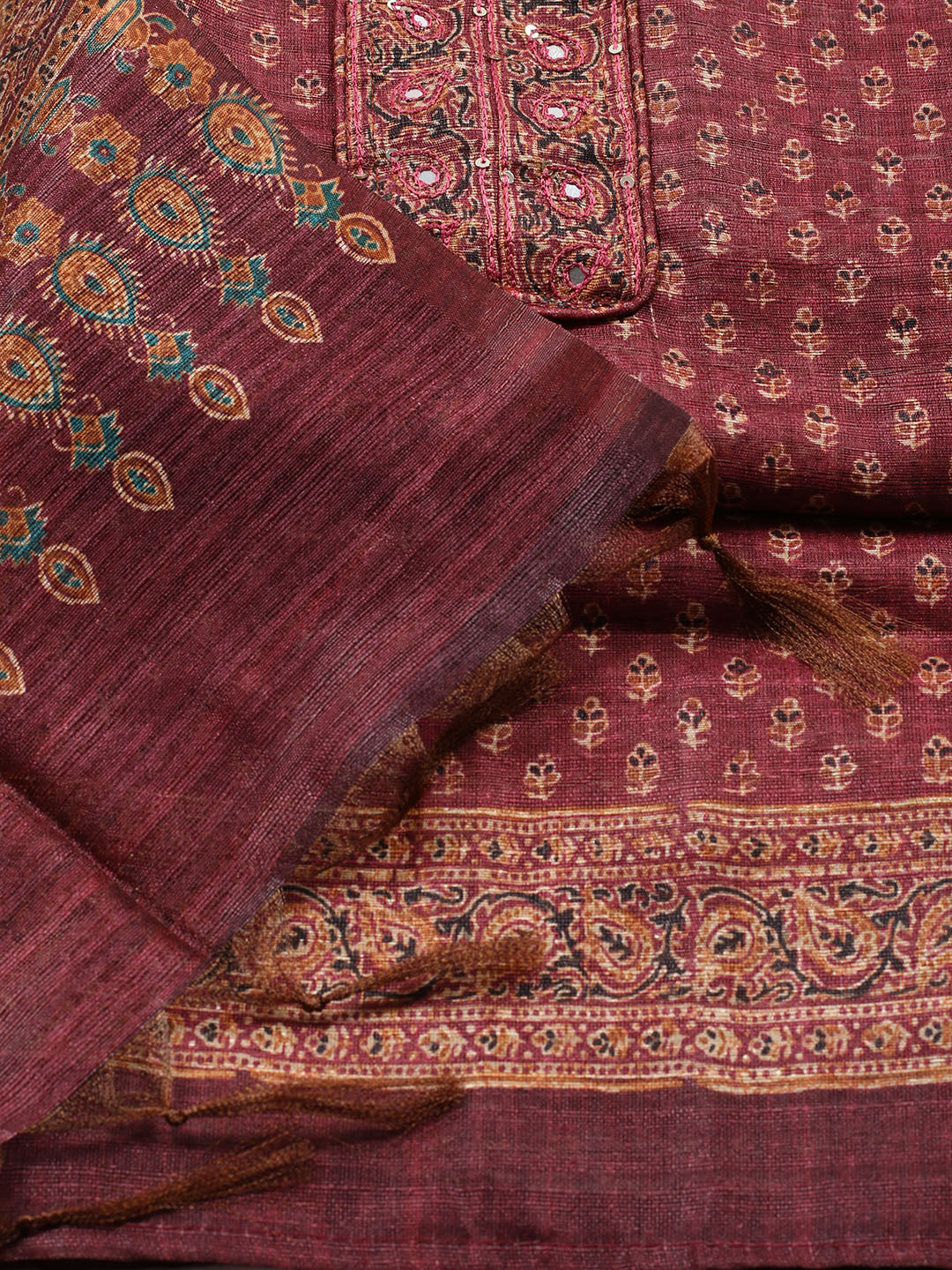 Neck Embroidered Chanderi Unstitched Suit With Dupatta