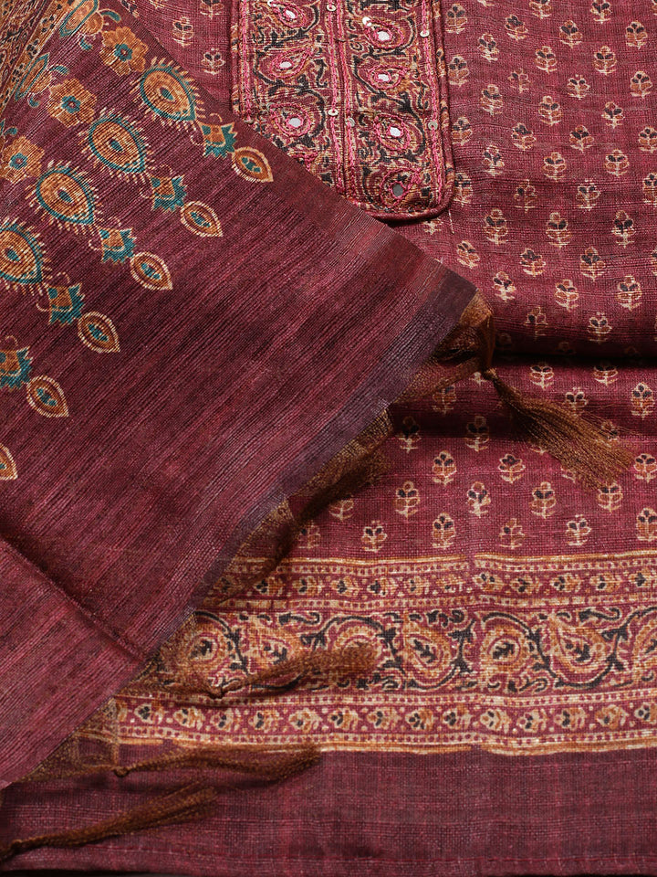 Neck Embroidered Chanderi Unstitched Suit With Dupatta