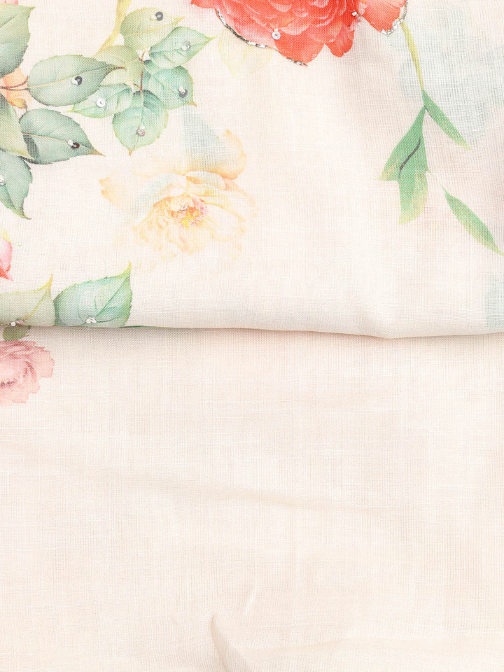 Floral Printed Linen Unstitched Suit Piece With Dupatta