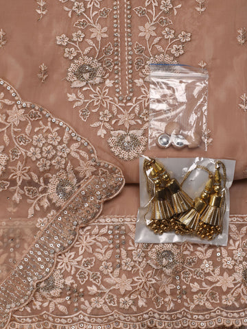 Neck Embroidered Organza Unstitched Suit With Dupatta