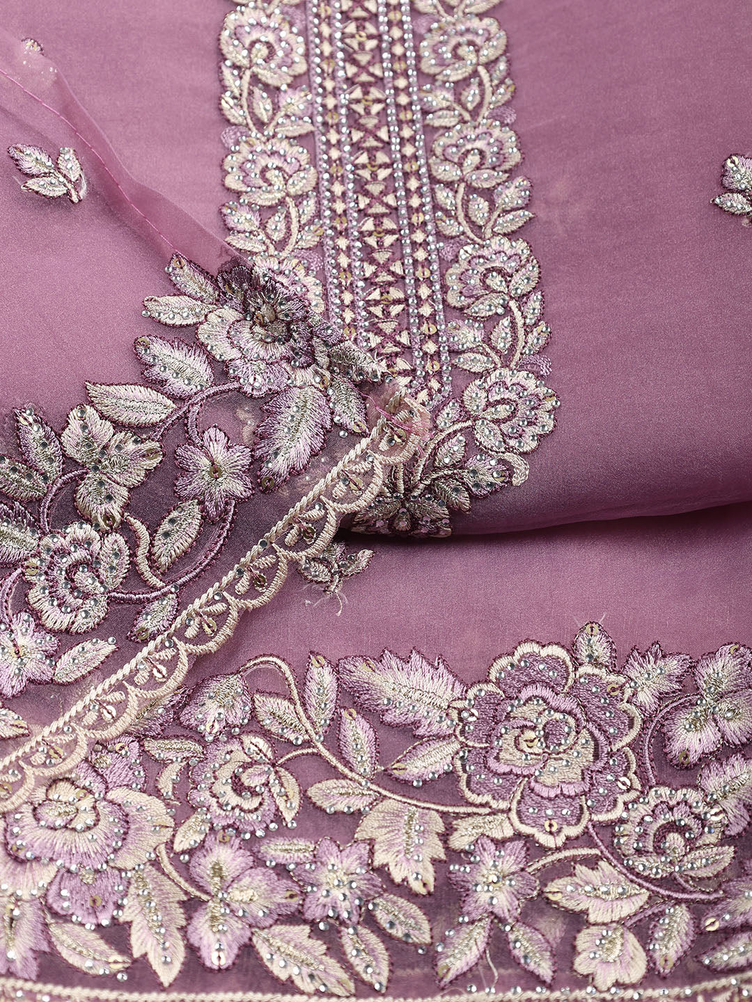 Neck Embroidered Tissue Unstitched Suit With Dupatta