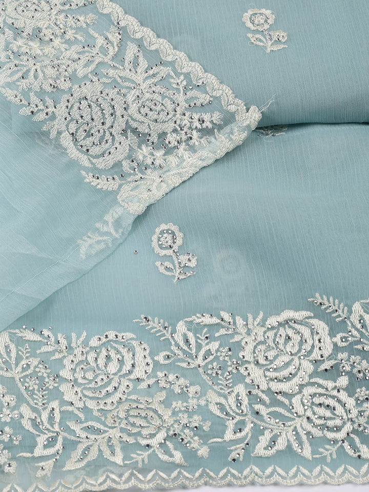 Embroidered Organza Unstitched Suit With Dupatta