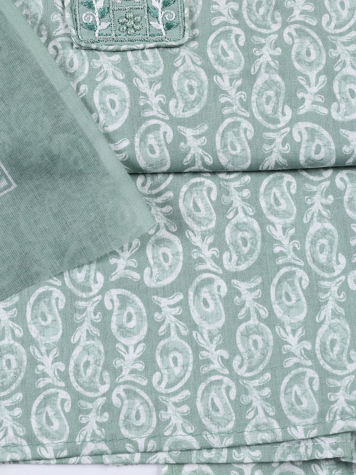 Neck Patti Cotton Blend Unstitched Suit With Dupatta