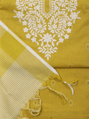 Neck Embroidered Cotton Unstitched Suit Piece With Dupatta