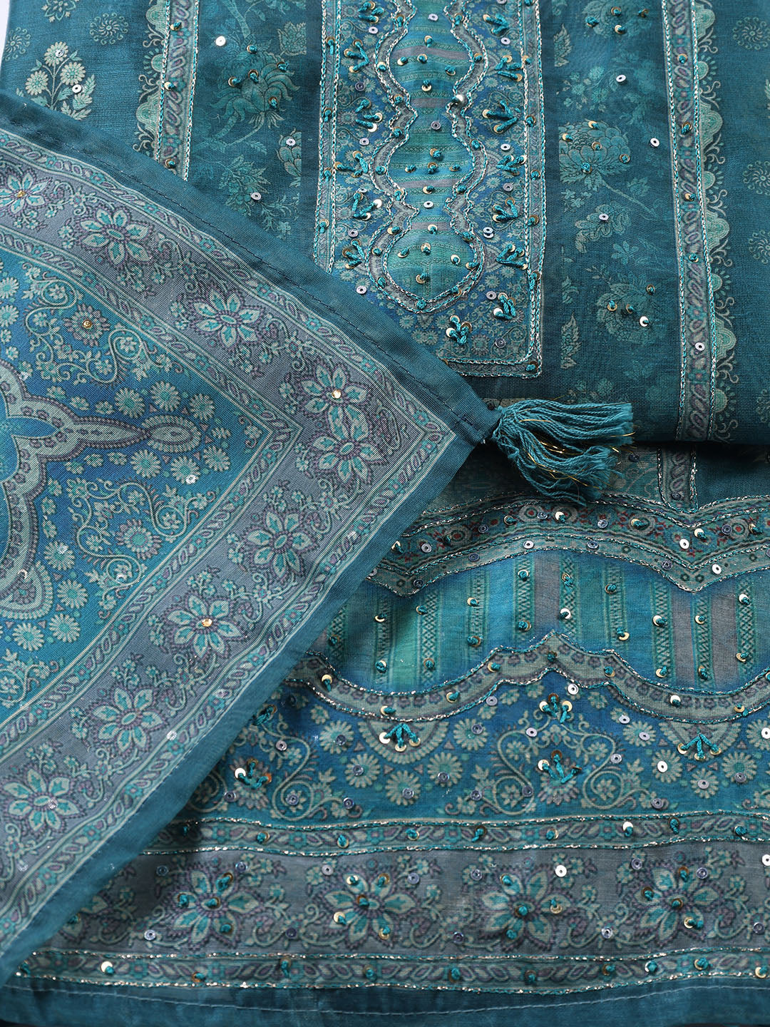 Embroidered Chanderi Unstitched Suit With Dupatta