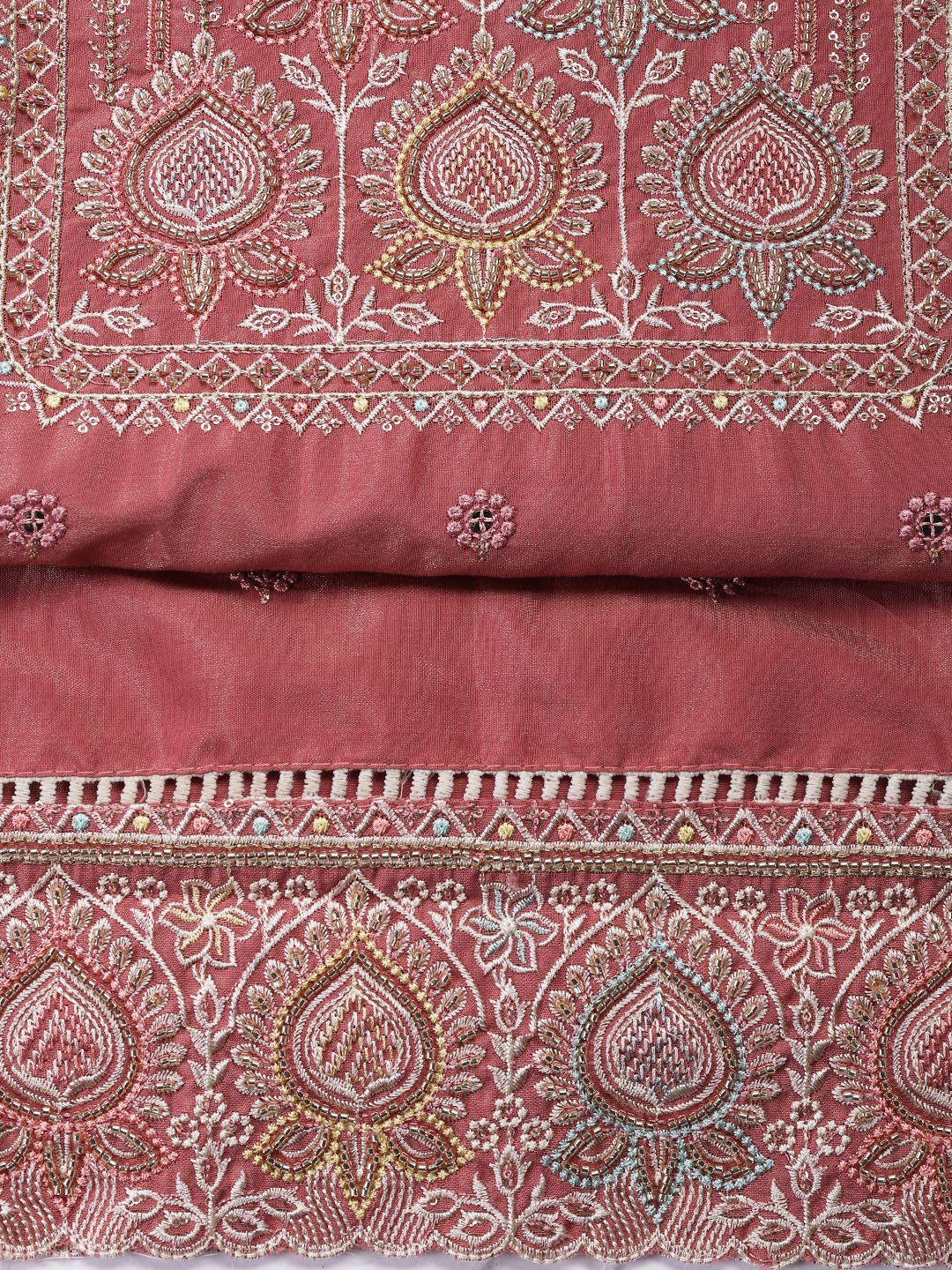 Embroidered Chanderi Unstitched Suit Piece With Dupatta