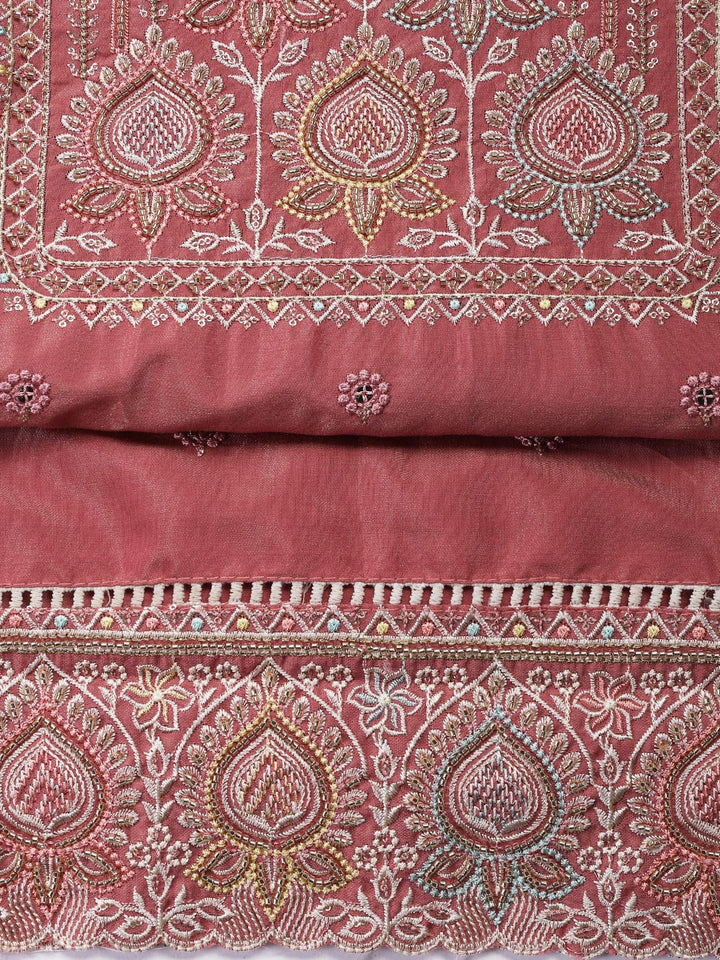 Embroidered Chanderi Unstitched Suit Piece With Dupatta