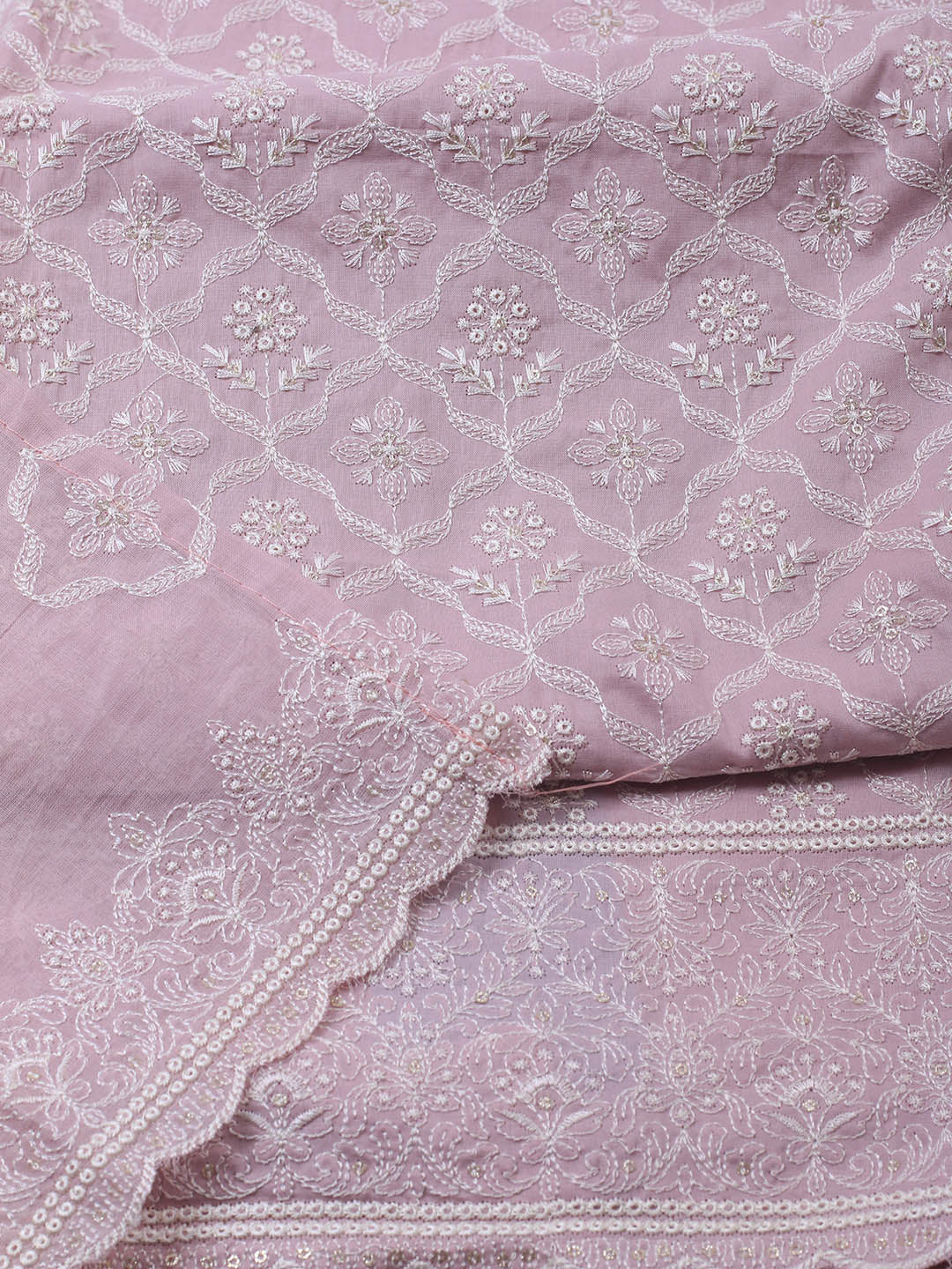 Embroidered Cotton Blend Unstitched Suit Piece With Dupatta