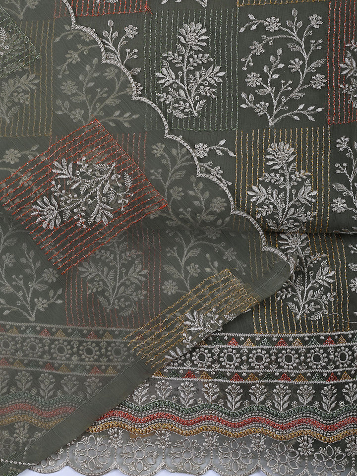 Embroidered Organza Unstitched Suit With Dupatta