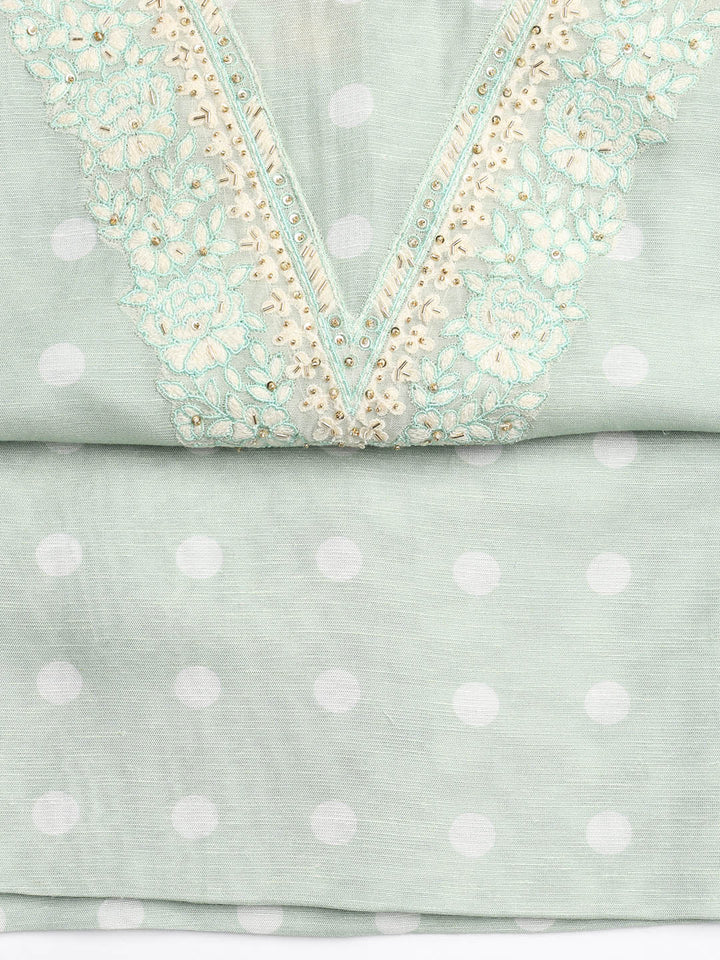 Embroidery Linen Unstitched Suit With Dupatta