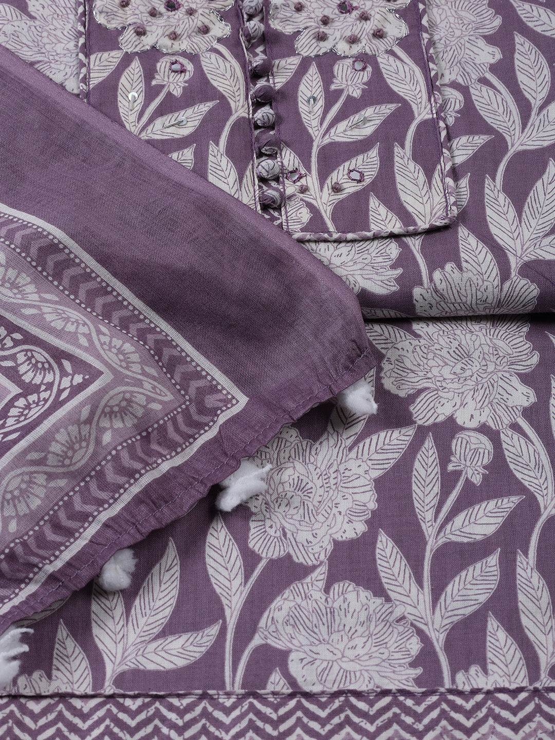 Printed Cotton Blend Unstitched Suit With Dupatta