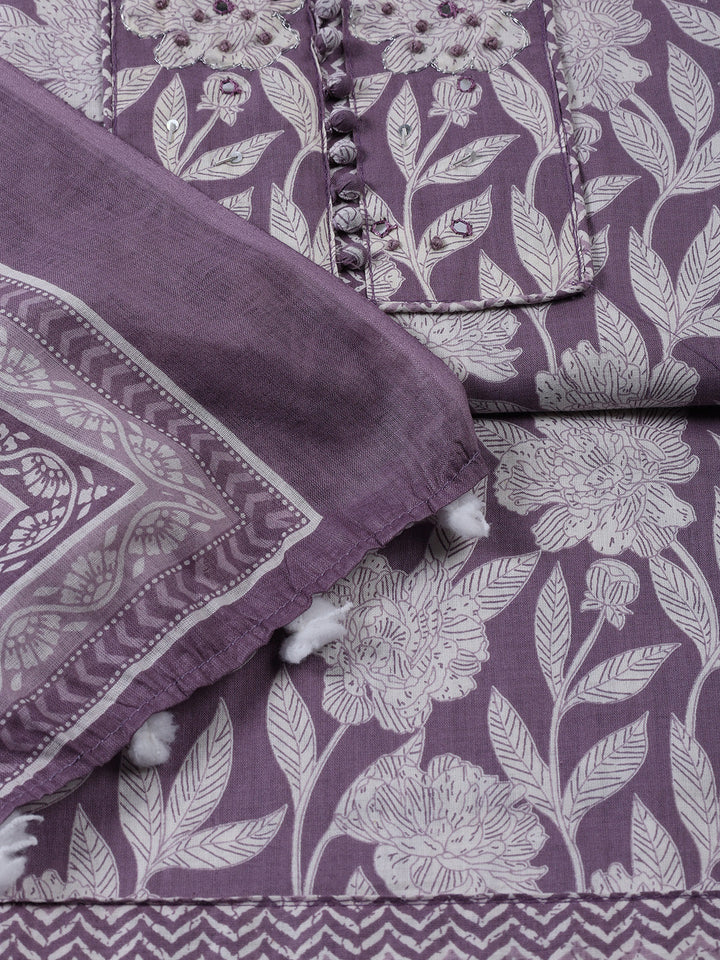 Printed Cotton Blend Unstitched Suit With Dupatta