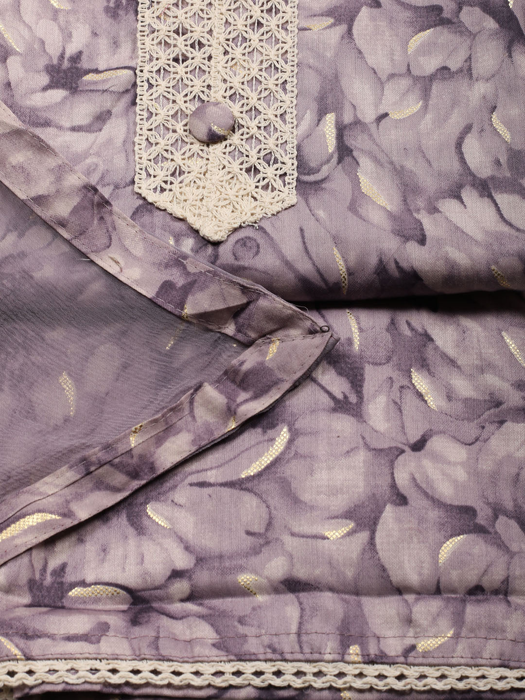 Neck Patti Cotton Blend Unstitched Suit With Dupatta