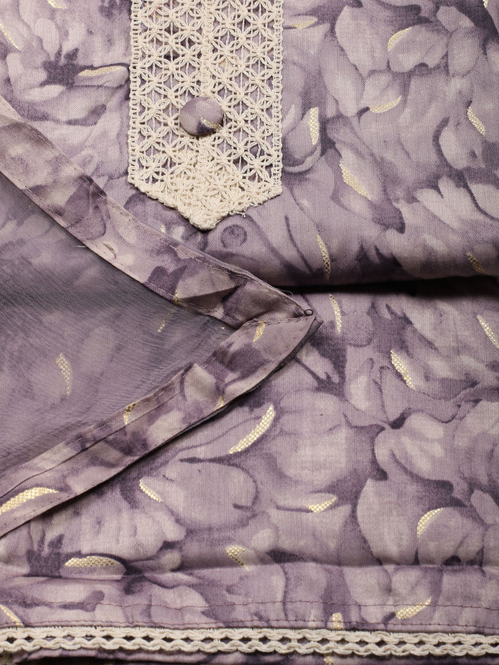 Neck Patti Cotton Blend Unstitched Suit With Dupatta