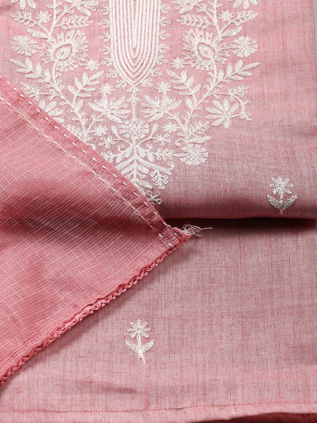 Neck Embroidered Cotton Blend Unstitched Suit Piece With Dupatta