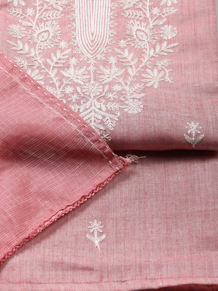 Neck Embroidered Cotton Blend Unstitched Suit Piece With Dupatta