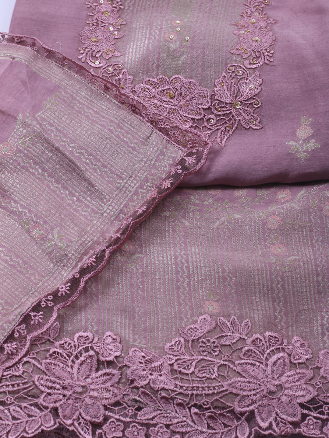 Embroidery Linen Unstitched Suit With Dupatta