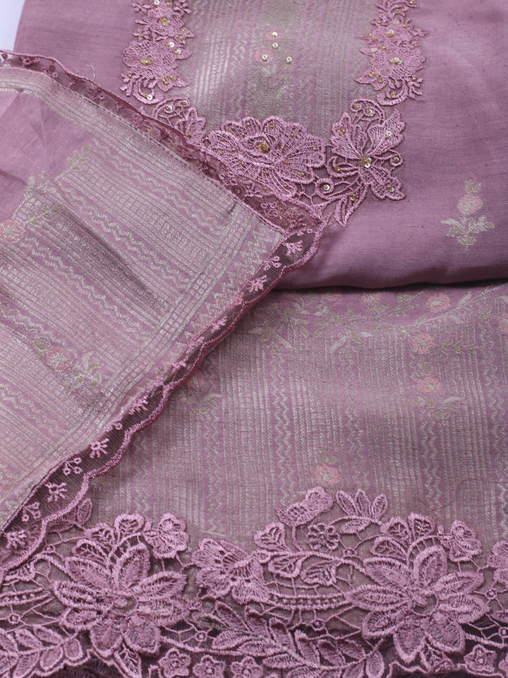 Embroidery Linen Unstitched Suit With Dupatta
