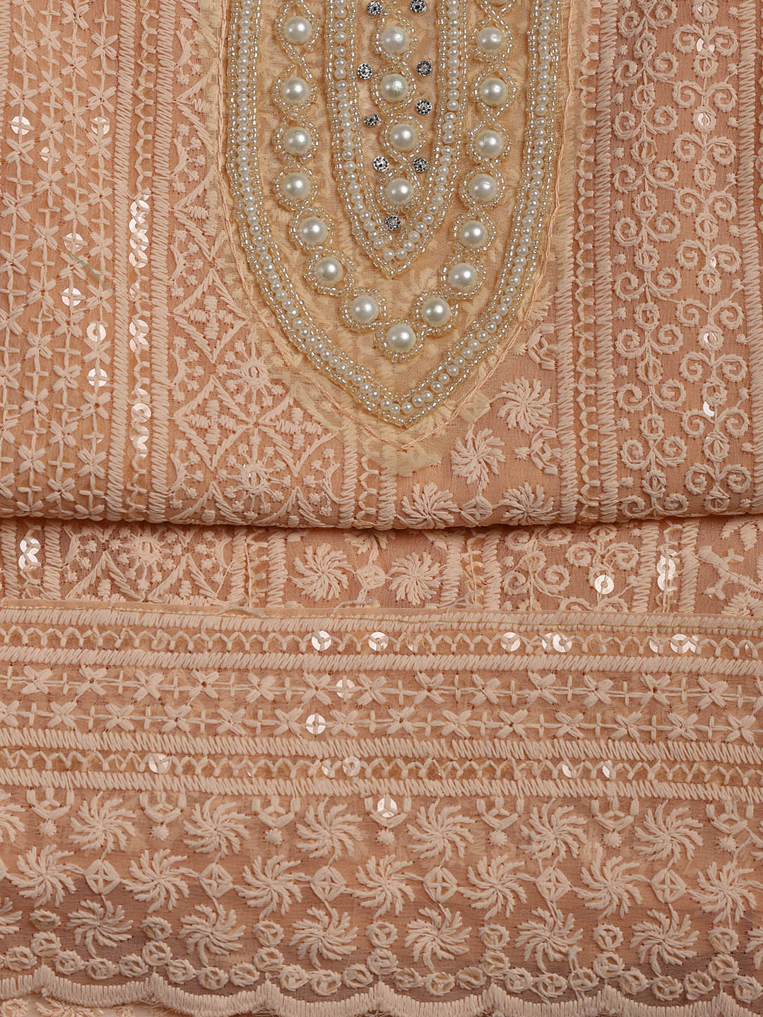Chiken Work Georgette Unstitched Suit With Dupatta