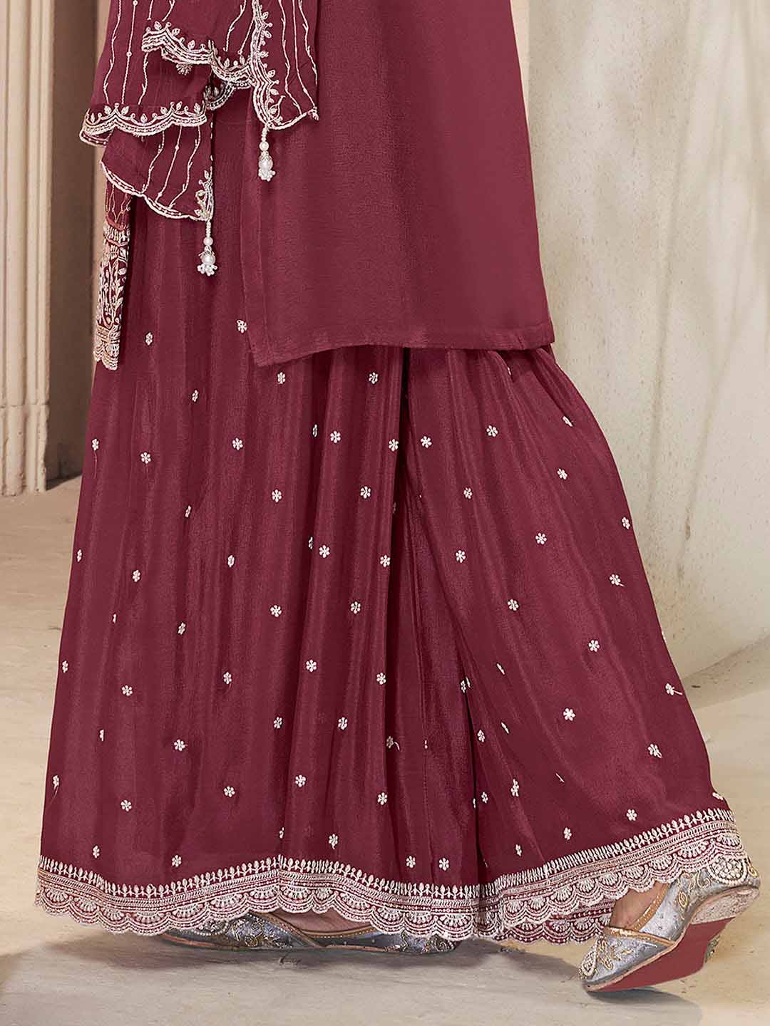Neck Embroidery Art Silk Kurta With Sharara And Dupatta