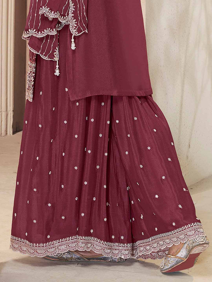 Neck Embroidery Art Silk Kurta With Sharara And Dupatta