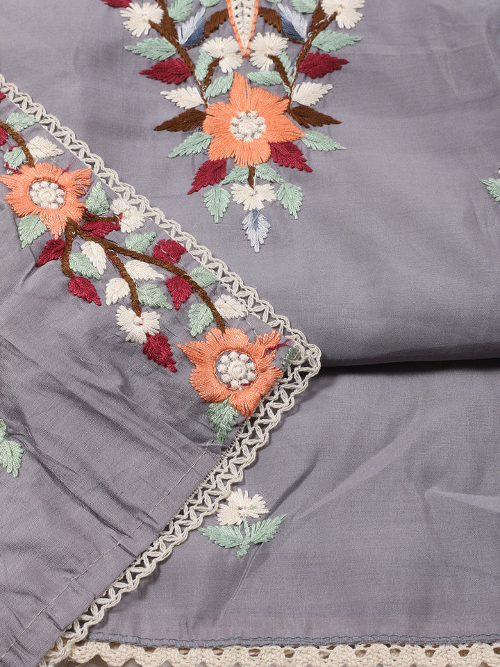 Neck Embroidered Chanderi Unstitched Suit With Dupatta
