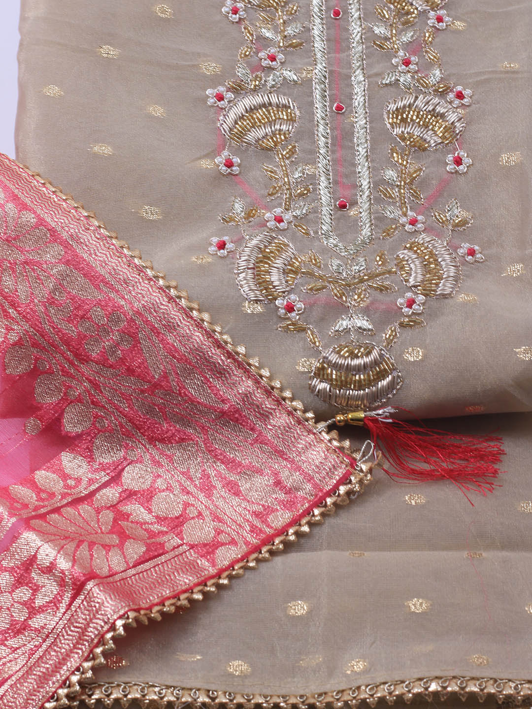 Neck Embroidery Tissue Unstitched Suit With Dupatta