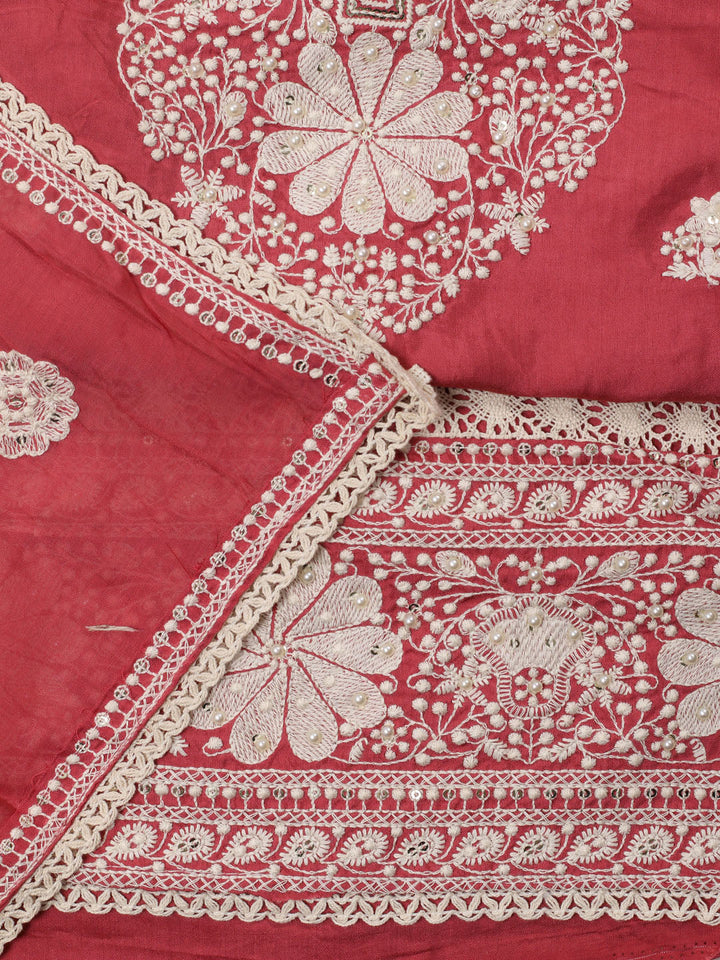 Thread Embroidery Cotton Blend Unstitched Suit With Dupatta
