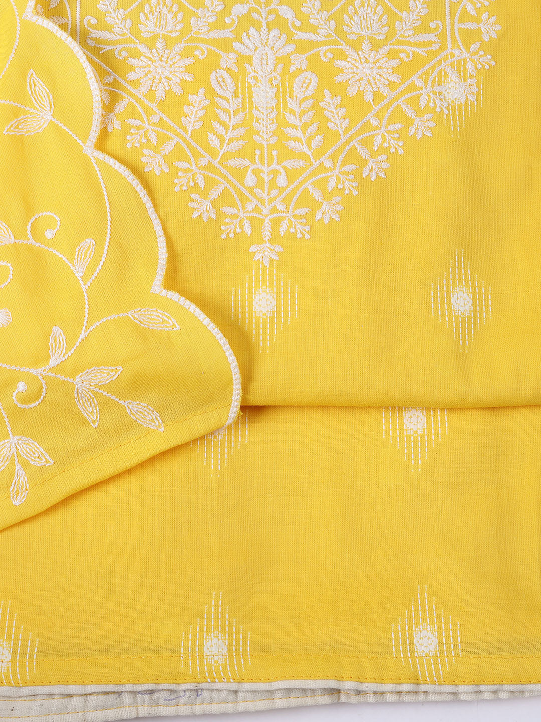 Neck Embroidered Cotton Blend Unstitched Suit Piece With Dupatta