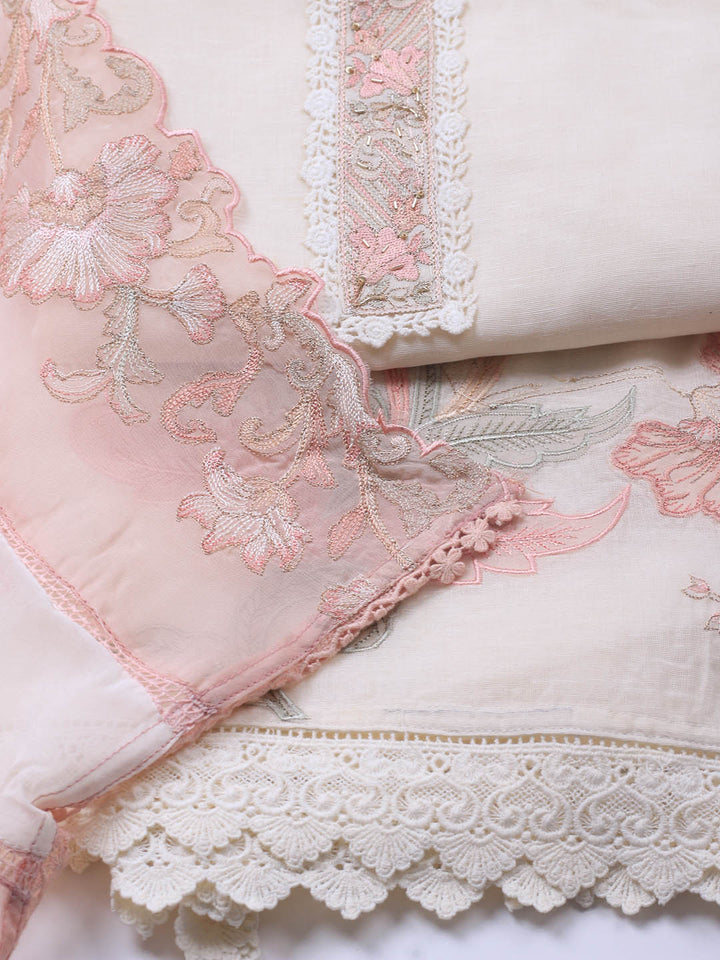 Embroidery Linen Unstitched Suit With Dupatta