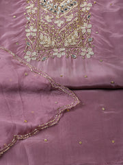 Neck Embroidered Organza Unstitched Suit With Dupatta