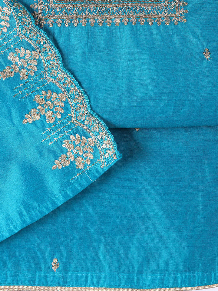 Neck Embroidered Chanderi Unstitched Suit Piece With Dupatta