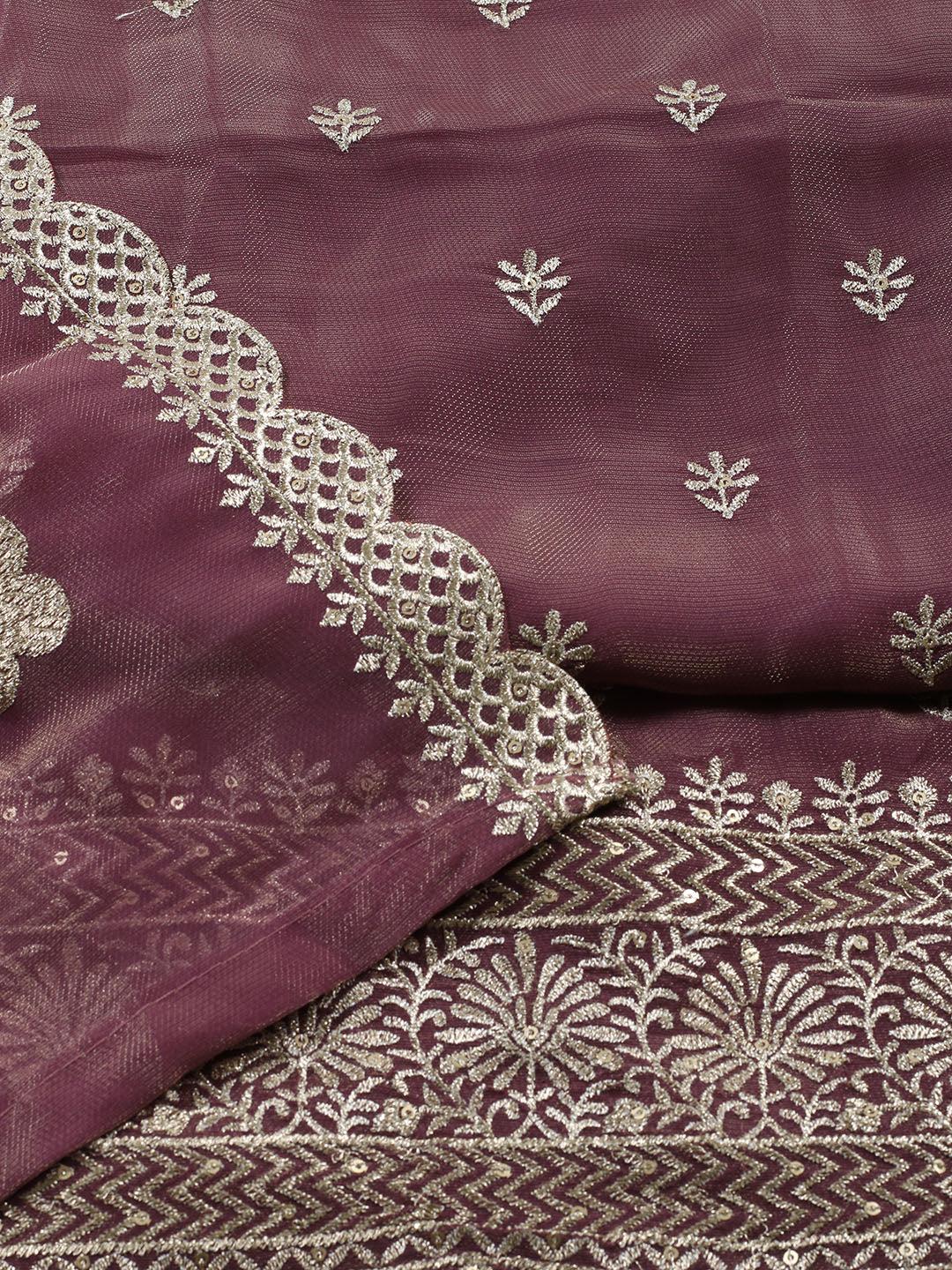 Neck Embroidered Tissue Unstitched Suit With Dupatta